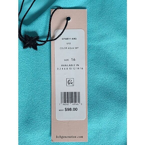BCBGENERATION Tie-Sleeve Bow Shoulder Blue Sheath Mini Dress SIZE 16 NWT $98 - Picture 12 of 12